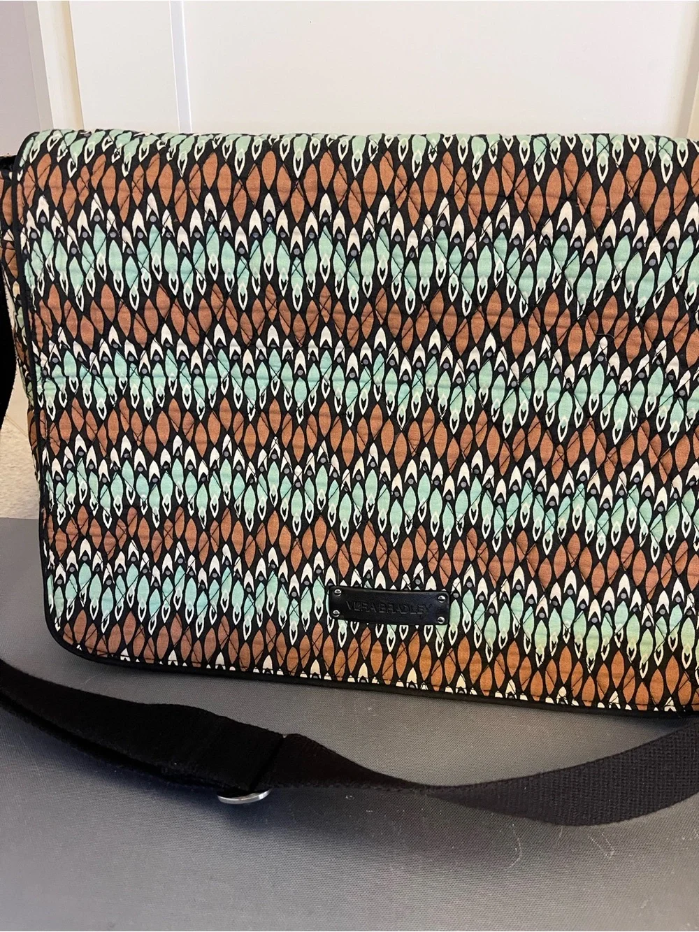 Vera Bradley Crossbody Messenger Computer Shoulder Bag in Brown & Teal - 16”W